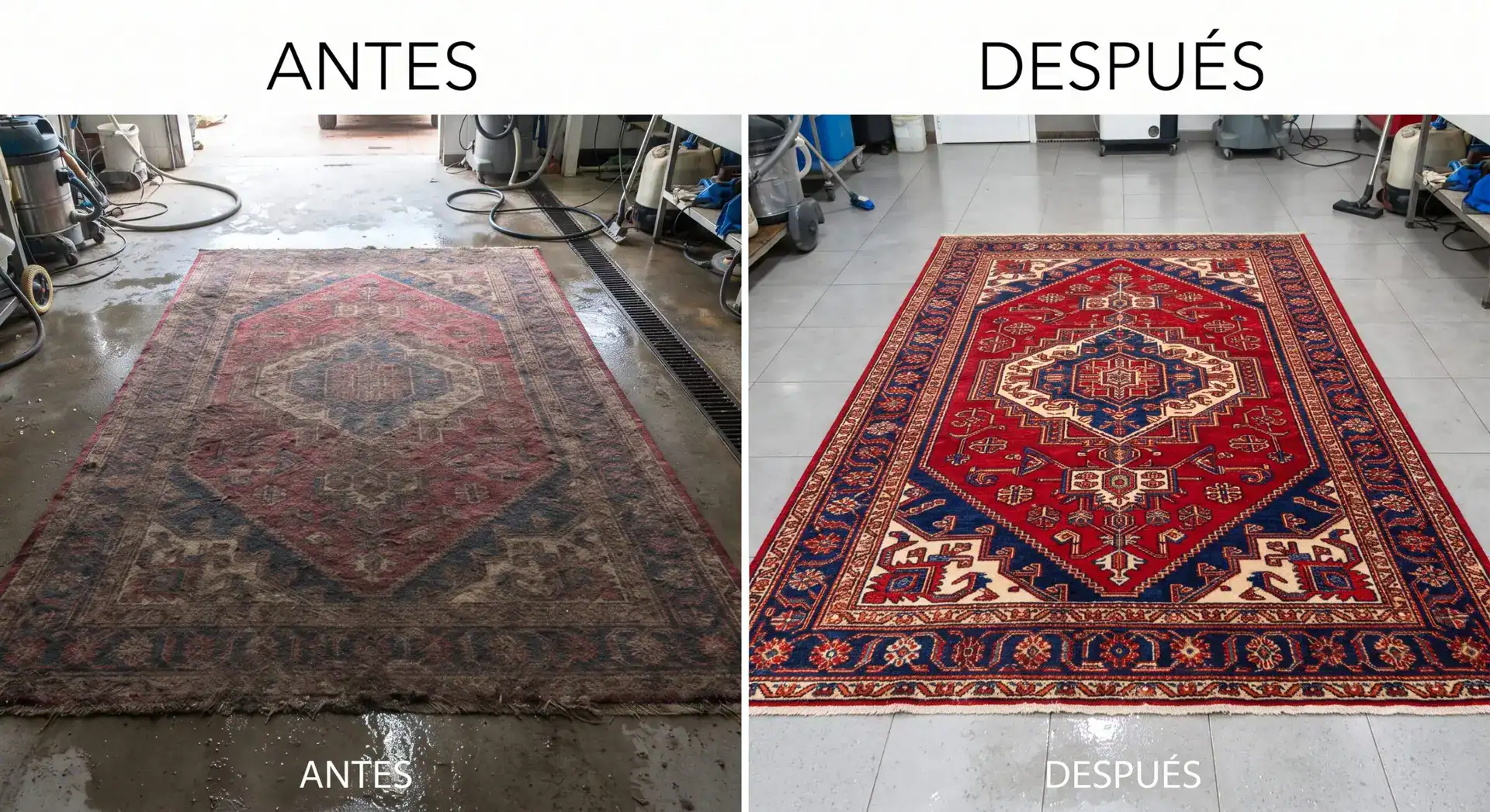 Antes y después de limpiar alfombra en Bogotá con servicios profesionales.